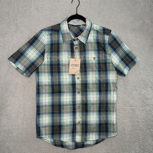 Jockey Outdoors Luke Bryan Mens Small Blue Green Plaid Short Sleeve Button Up